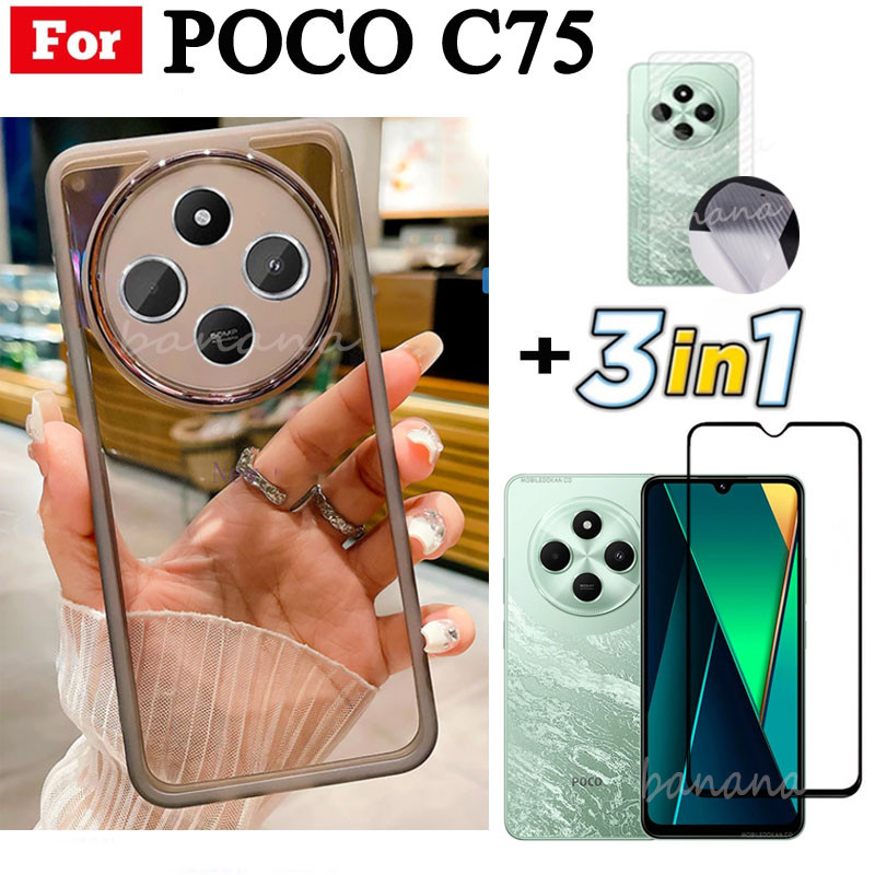 สําหรับ นิดหน่อย ค75 ค65 ค61 เคสโทรศัพท์ชุบปลอกอ่อนโปร่งใสพร้อมกล้องป้องกันและกระจกนิรภัยและฟิล์มด้านหลัง 3 ใน 1