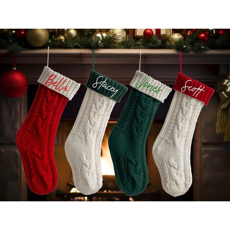 Personalized Embroidered Christmas Stocking, Custom Name Knitted Christmas Stocking, Family Christma