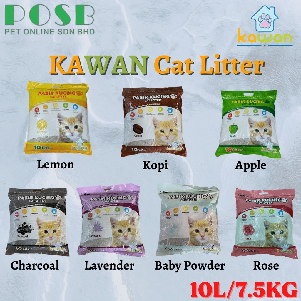 KAWAN ทรายแมวพรีเมี่ยม 10L (7.5กก.) / ทรายแมวKAWAN 10L / ทรายแมว / แมวหอม