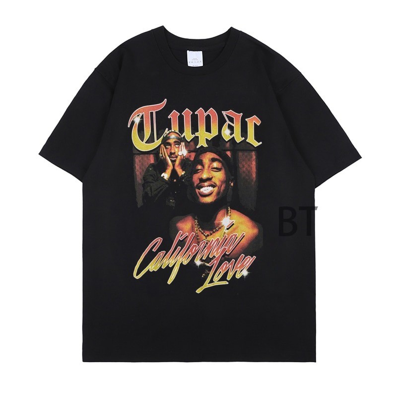 ใหม่2pac Rap T เสื้อพิมพ์ O-Neck เสื้อแขนสั้นบุรุษปกติคุณภาพสูง Hip Hop TShirt  S-5XL