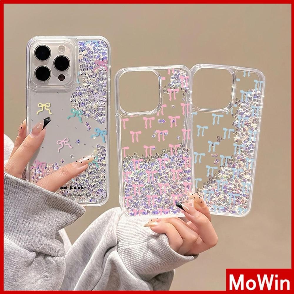 Movin - เคสใส TPU นิ่มแบบมีทรายดูดเพชรเหลวสำหรับ iPhone 16 Pro Max iPhone 13 11 โบว์สีสันสดใสน่ารัก เข้ากันได้กับ iPhone 15 Pro max 14 13 12 11 Pro max XR XS 7 8Plus