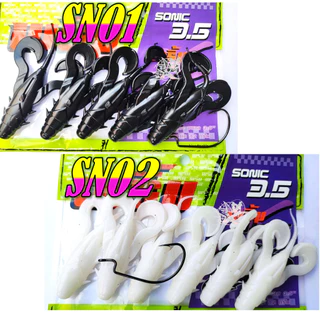 โปร 1 บาท ไอดีใหม่ เหยื่อยาง Primp พริ้ม รุ่น sonic โซนิค 3.5 นิ้ว นน. 12 กรัม เหยื่อผิวน้ำ 6ตัว/ซอง ฟรี ตัวเบ็ด5/0