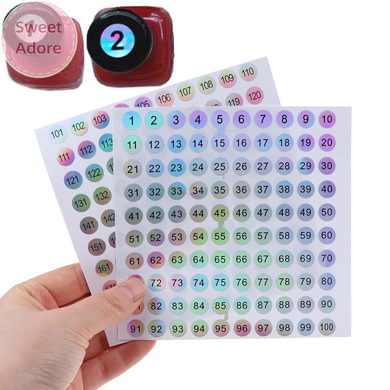 Sweetadore กันน้ําหมายเลข 1-200 ฉลากเลเซอร์สติกเกอร์ยาทาเล็บแท็กหมายเลขริมฝีปาก TH