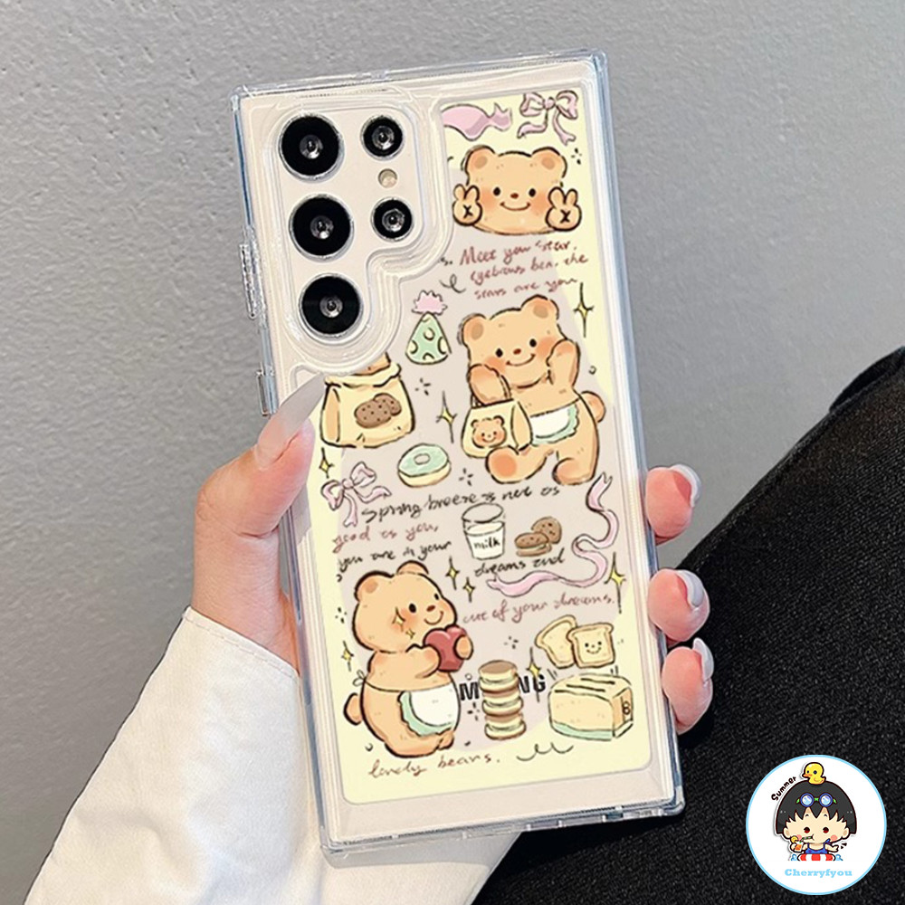 SAMSUNG น่ารักเนยหมีเคสโทรศัพท์โปร่งใสสําหรับsamsung S25 S24 S23 S22 Ultra Plus A14 A54 A12 A13-4G A21S A23-5G A53-5GกันกระแทกSoft TPUปกหลัง