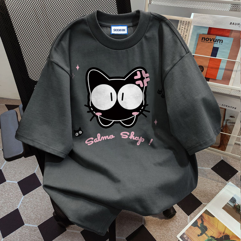 TIHIK เสื้อยืด oversize ผ้าฝ้าย100 เสื้อยืดแขนสั้นลายการ์ตูนน่ารักหลวม ไซซ์ S-2XL B000570