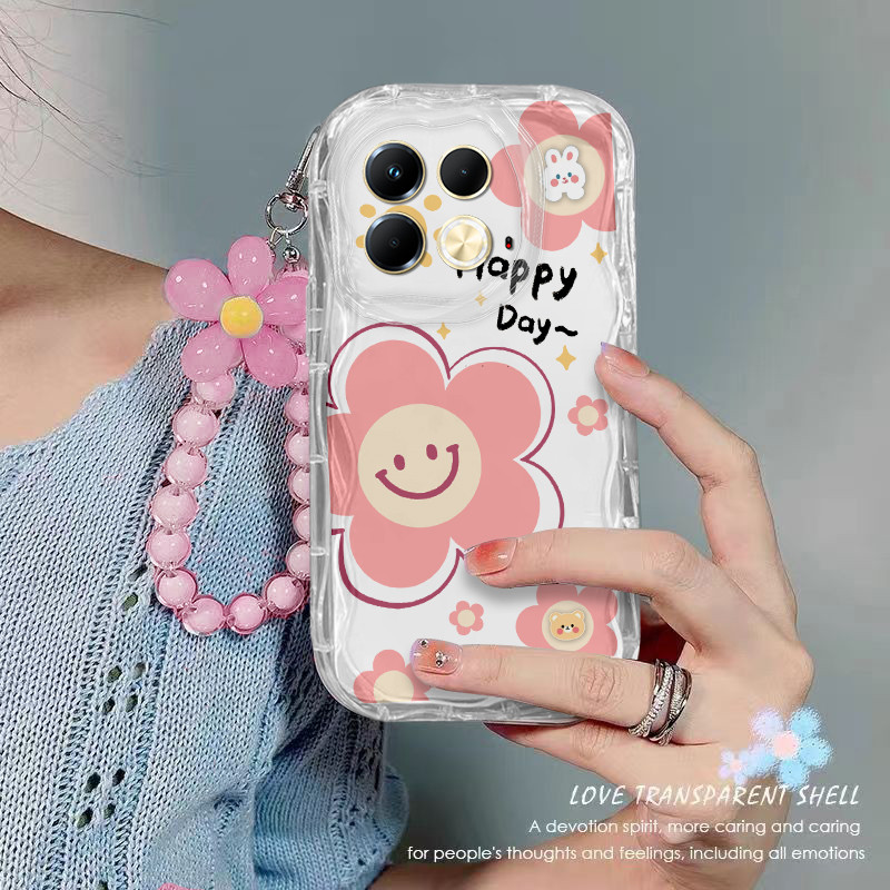 เคส infinix NOTE40 Note 40 PRO 5G 4G HOT 30 PLAY 30I 40 40i 50i ใสเคสโทรศัพท์ดอกไม้เชือกแขวนลูกปัดโปร่งใสกันกระแทกฝาครอบโทรศัพท์