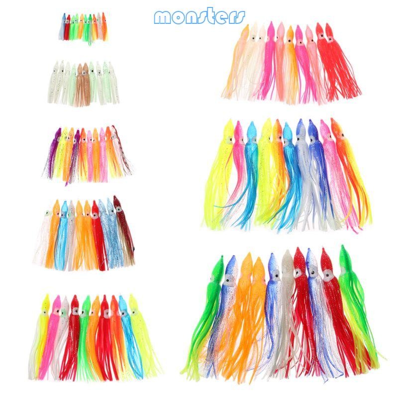 Mon 10 ชิ้นเหยื่อตกปลาพลาสติกกระโปรงปลาหมึก Trolling Octopus Soft Lure