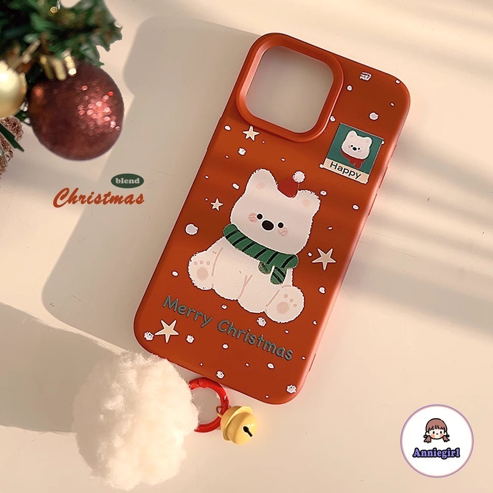น่ารัก Puppy Plush Ball คริสต์มาสเคสโทรศัพท์สําหรับ IPhone 15 14 16 Pro Max 12 13 Promax Bell จี้กันกระแทกซิลิโคนนุ่มโทรศัพท์ปกหลัง