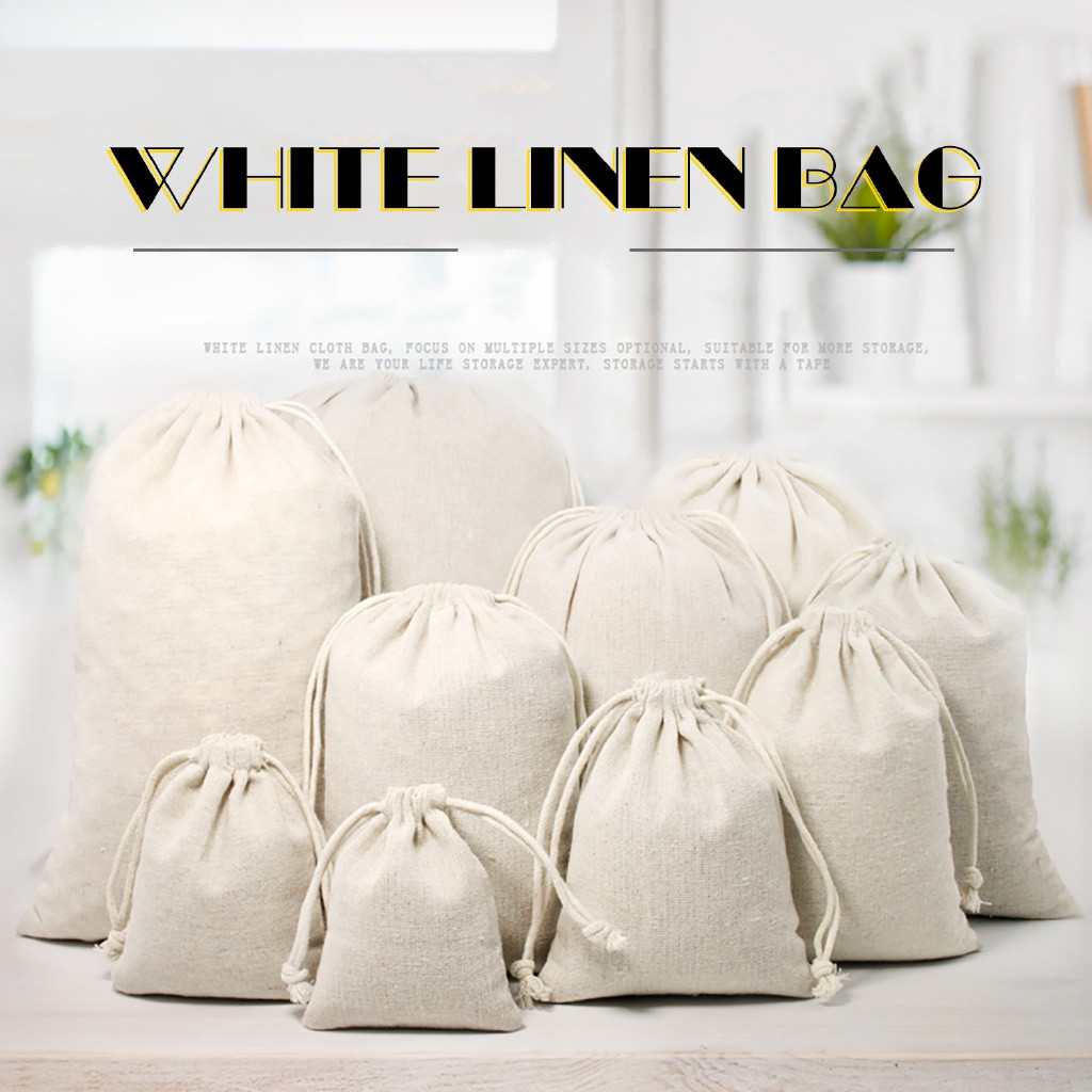 Drawstring Gunny Bag กระเป๋าผ้าลินิน/ถุงผ้าสีขาว