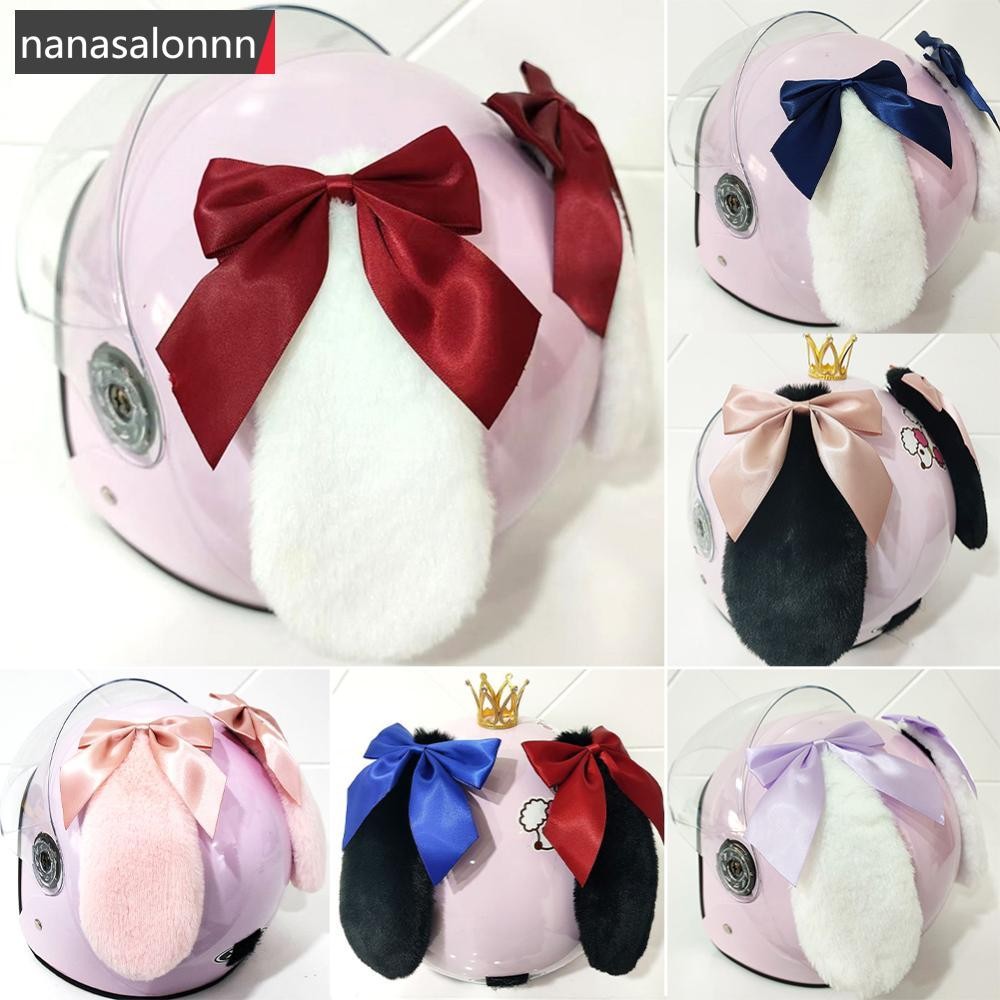 Nanasn| 2ชิ้นน่ารักหมวกกันน็อครถจักรยานยนต์ยาวหูแมวกับโบว์วิบากรถยนต์ไฟฟ้าหมวกกันน็อคอุปกรณ์เสริมขับรถจัดแต่งทรงผมหมวกกันน็อค การถ่ายเท ฉัน1ร9[]