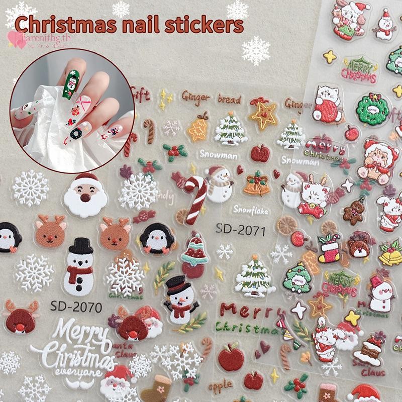 Renbg คริสต์มาส Snowman Snowflakes สติกเกอร์เล็บการ์ตูน Santa Claus Elk คริสต์มาส Decal DIY เล็บ Decals TH