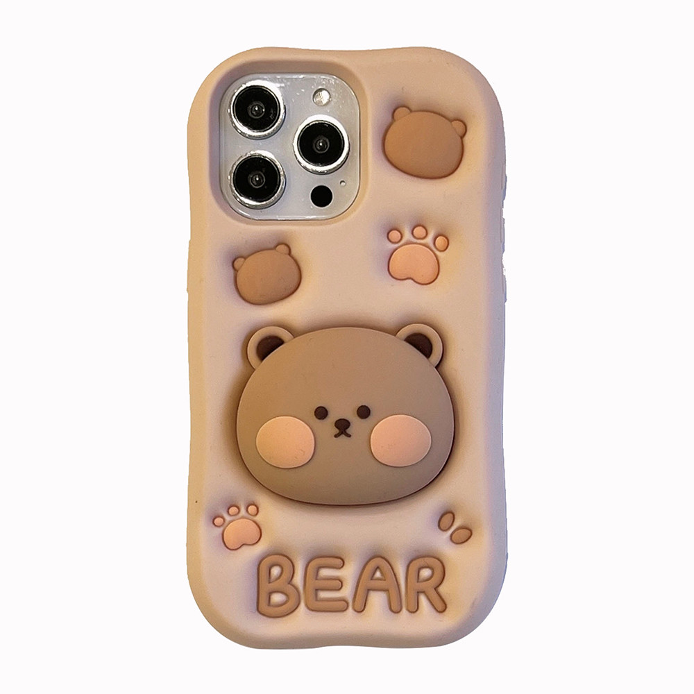 สําหรับ Samsung Galaxy A14 A24 A34 A54 A15 A25 A35 A55 A51 A52 A32 S21 S23 FE S24 Ultra Bear กรณีซิลิโคนนุ่มพร้อมผู้ถือ
