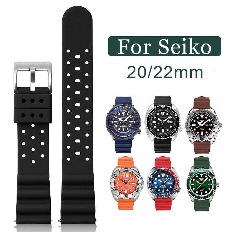 สายนาฬิกาซิลิโคนอ่อน 20 มม.22 มม.สําหรับนาฬิกา Seiko 5 สร้อยข้อมือดําน้ํา Diver Water Ghost Skx007 S