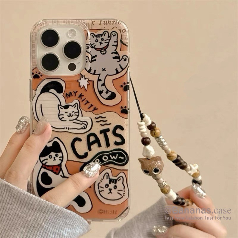 Iphone 16 15 14 13 12 11 Pro Max X Xr Xs Max 7 8 Plus SE2020 เคสโทรศัพท์น่ารัก Meow Cat + Lanyard Clear Soft ฝาหลัง