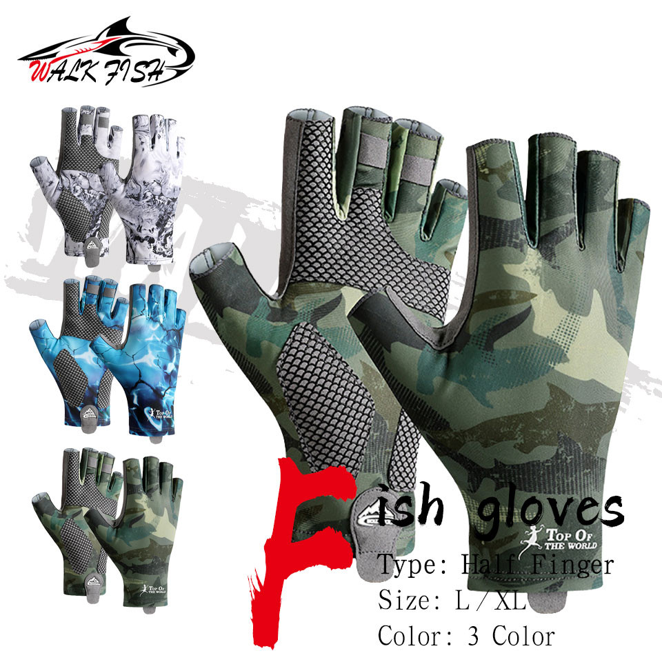 เดินปลา 1 คู่ผ้าไหมน้ําแข็งระบายอากาศทนต่อการสึกหรอครึ่งนิ้วถุงมือตกปลาถุงมือกันลื่น