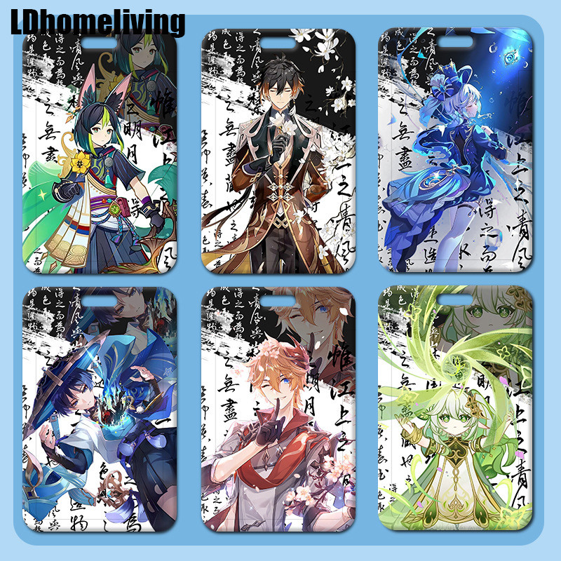 Genshin impact card holder furina zhongli นักเรียนชื่อของขวัญ tag ปกการ์ด