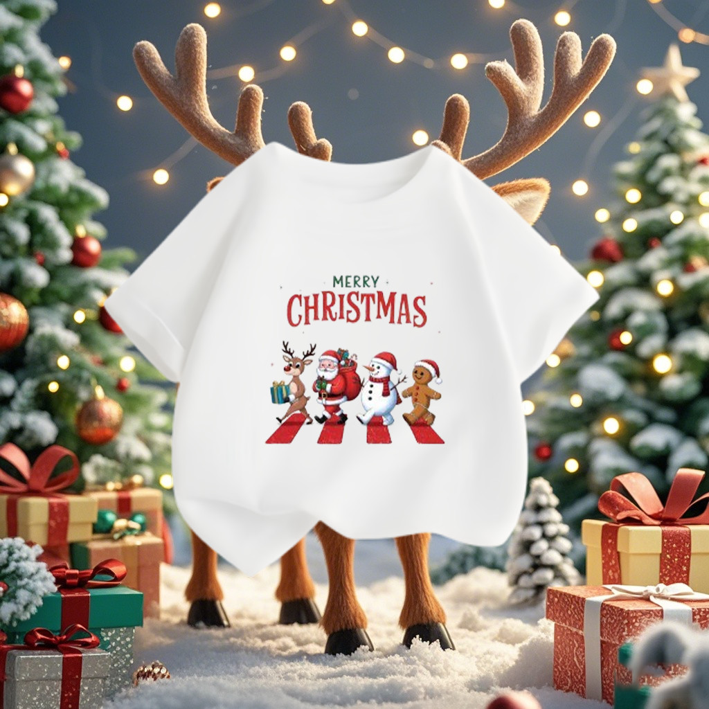 (จัดส่งตลอด 24 ชั่วโมง)KIDS PRINCESS เสื้อยืด Merry Christmas เสื้อยืดคริสต์มาสเด็กแขนสั้น สีแดงน่ารัก S806