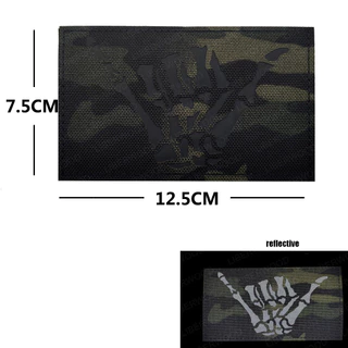 Skull Skeleton Hand Finger Glow Dark Patch,อินฟราเรดIRสะท้อนแสงยุทธวิธีตกแต่งแพทช์AppliquesกับHook Loop Fastener