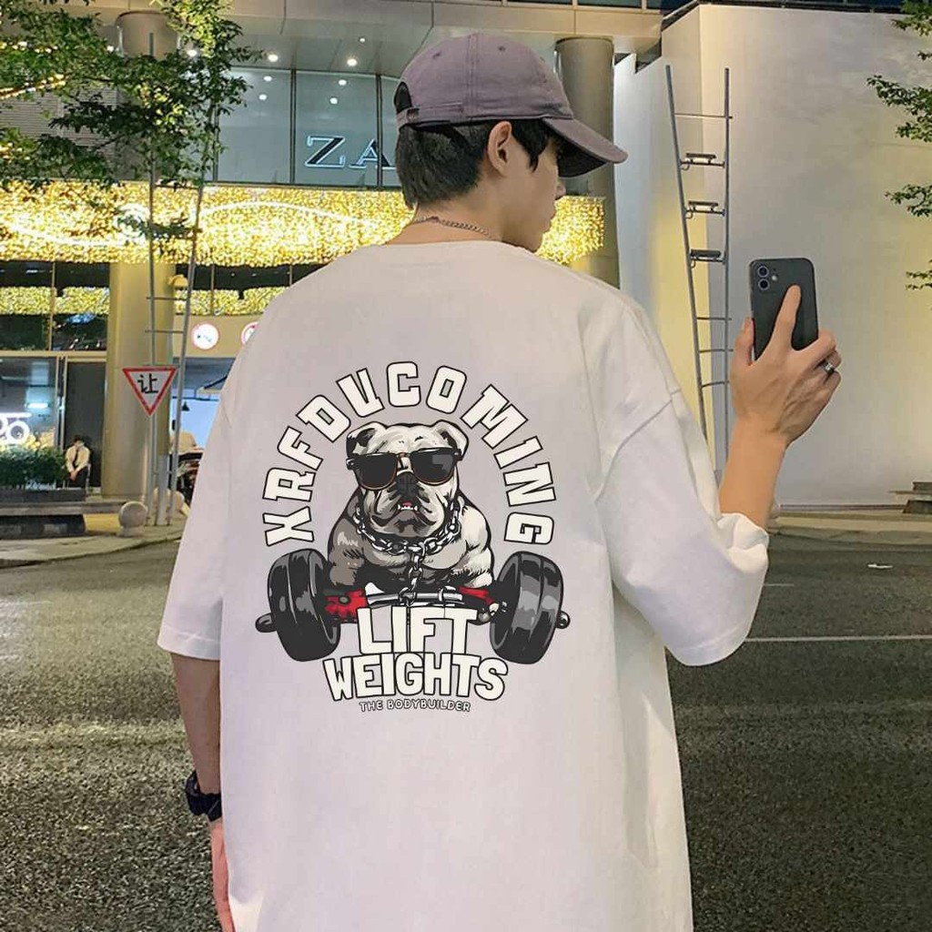 TeeTwoOne สไตล์อเมริกันวินเทจ สุนัขออกกําลังกายเสื้อยืดโอเวอร์ไซส์"LIFT" ผ้าคุณภาพสูง COTTON ผ้าฝ้ายใส่สบาย ยับยาก