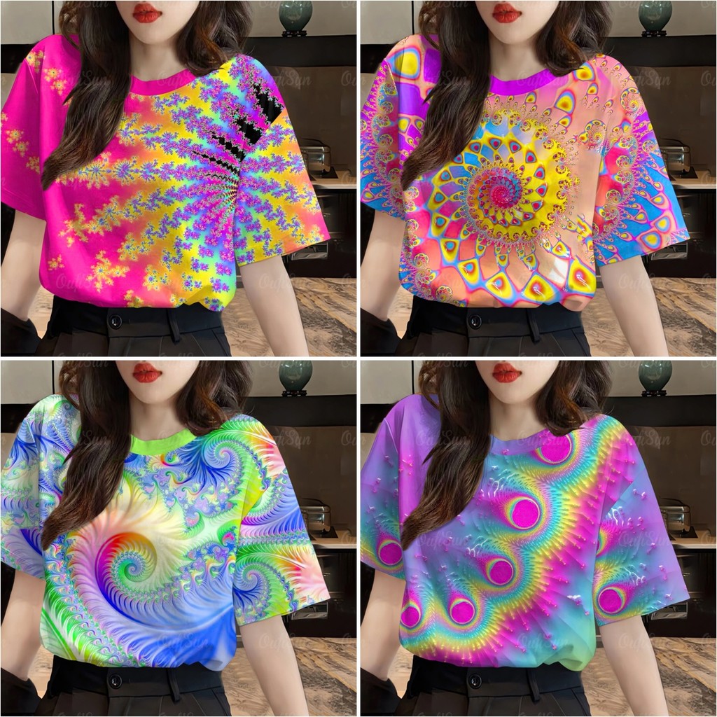 2025 เสื้อยืดสายรุ้งสดใสวันวาเลนไทน์หัวใจแขนสั้นด้านบนฮาวายทุกวันเสื้อผ้าผู้หญิงลําลอง