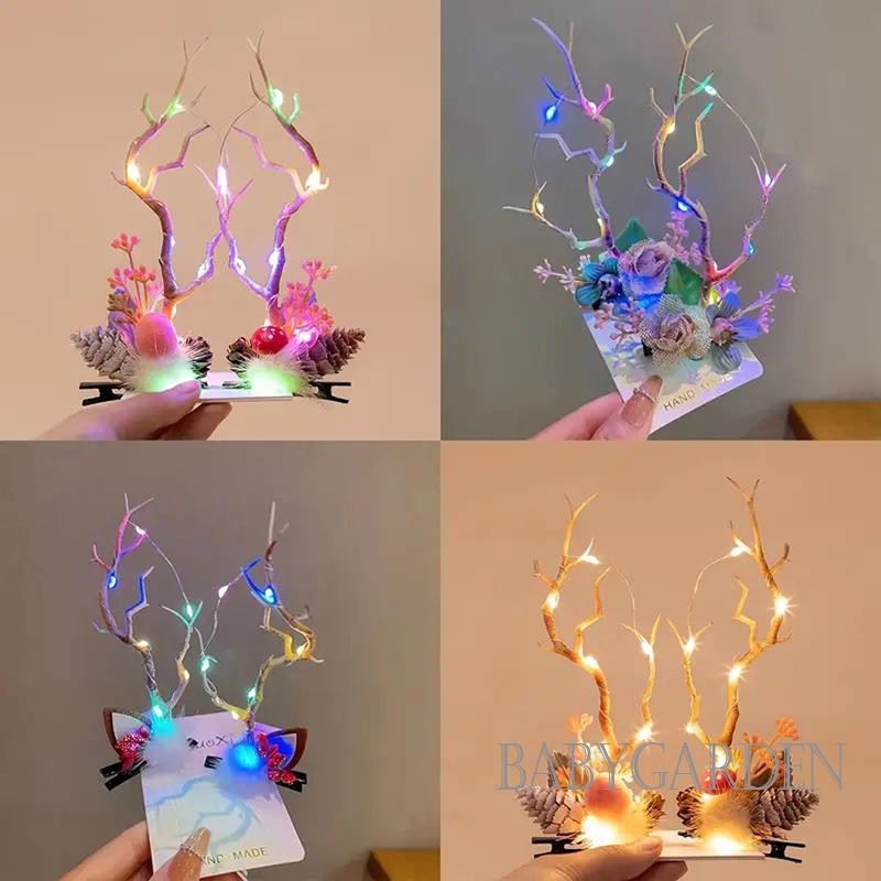 //-Light Up กิ๊บติดผมคริสต์มาส Reindeer Antlers Hair Barrettes สาขา LED Hair Pins สําหรับผู้หญิง/สาว
