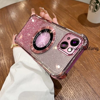 New สีcase สําหรับ iPhone 13 iPhone 13 Pro iPhone 13 Pro Max Sparkling สีชมพูสี่มุม Anti Drop เคสโทรศัพท์ความงามแม่เหล็กกันกระแทกซิลิโคน TPU Soft case
