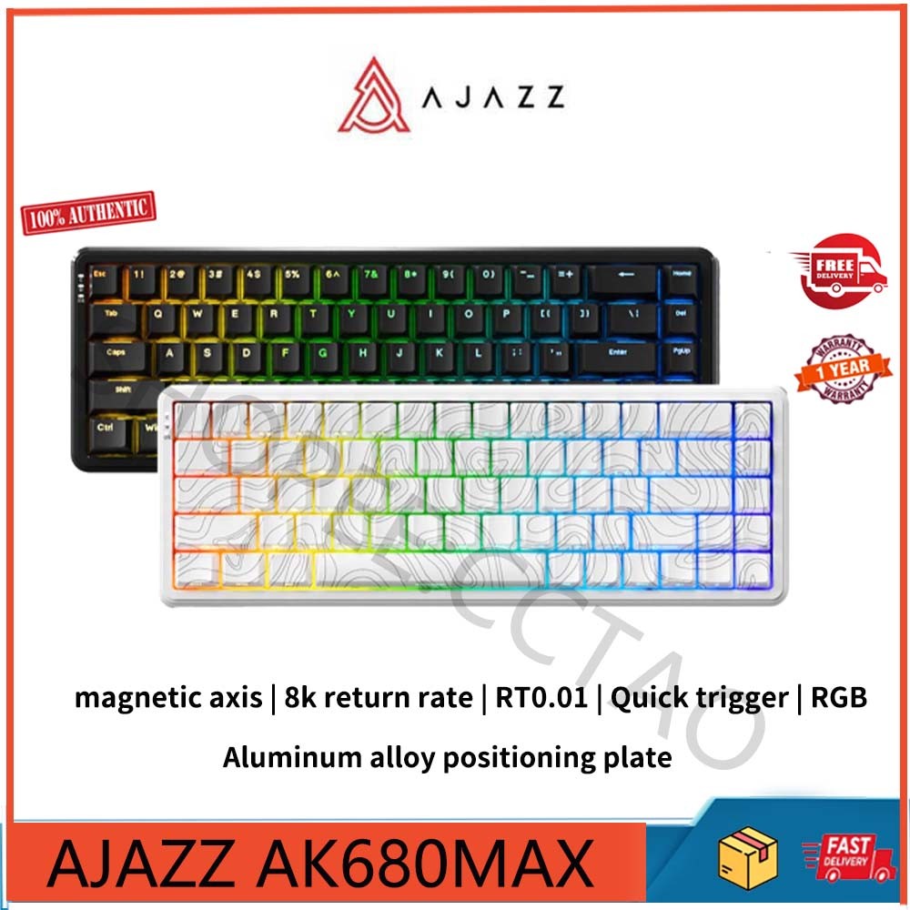 Ajazz AK680MAX e-sports คีย์บอร์ดแกนแม่เหล็กแบบมีสาย, อัตราคืน 8k,RT0.01, เวลาแฝงต่ําเต็มคีย์ hot swappable 8k อัตราคืน RGB คีย์บอร์ดอลูมิเนียมอัลลอยด์
