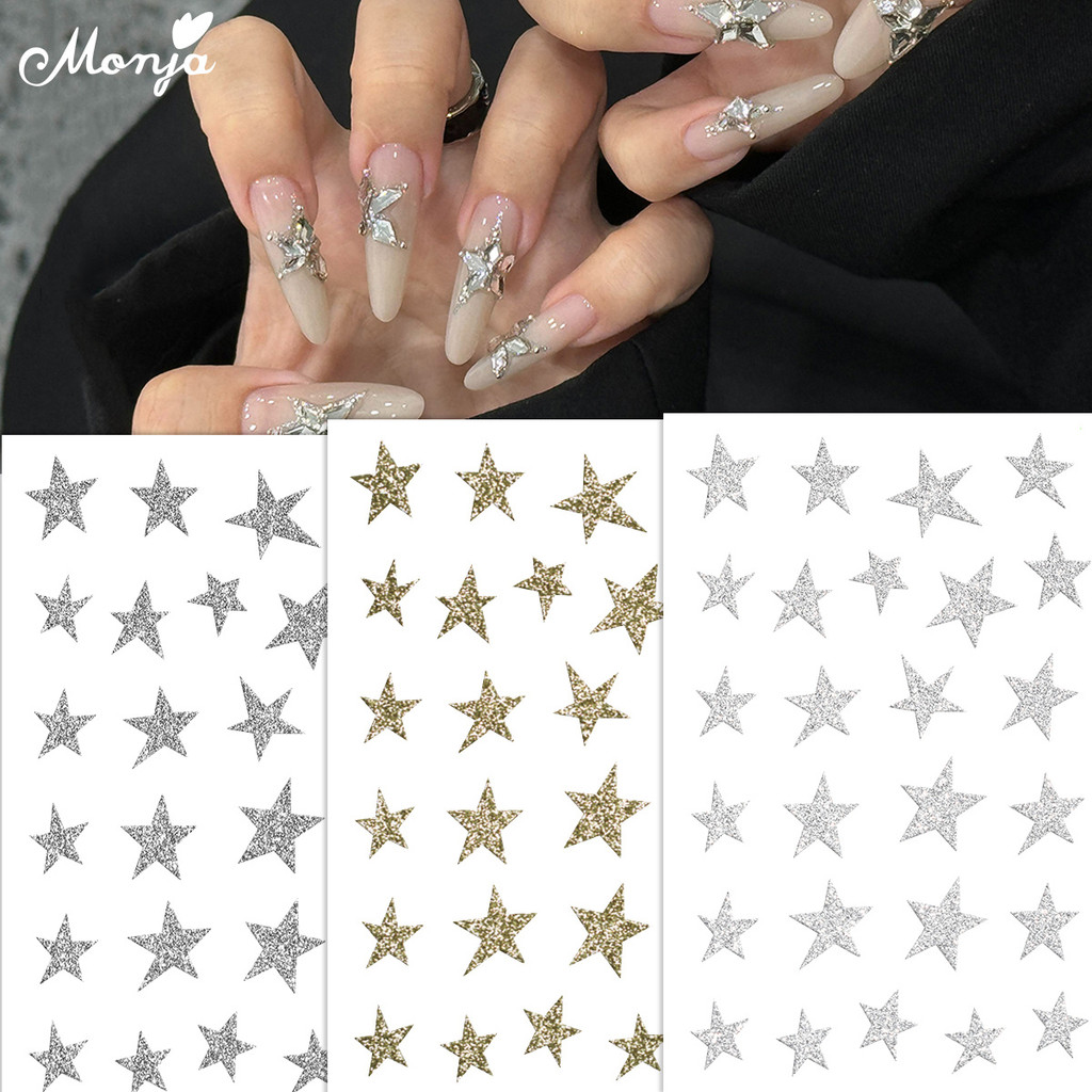 Monja สติ๊กเกอร์ติดเล็บ Shiny Diamond สติ๊กเกอร์ติดเล็บ Five-pointed Star Self Slider DIY ตกแต่งเล็บ