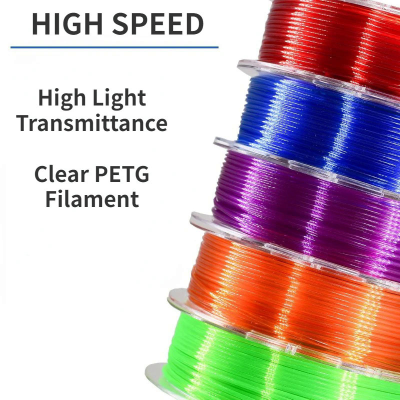 Clear 3D Printer Filament 1.75mm,High Speed PETG Filament for 30-600mm/s,High Light Transmittance Cl