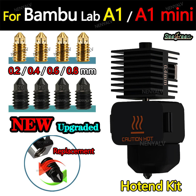 For Bambu Lab A1 mini Hotend Kit 0.2/0.4/0.6/0.8MM Nozzle Hardened steel For Bambu Lab A1 Hotend 3D 