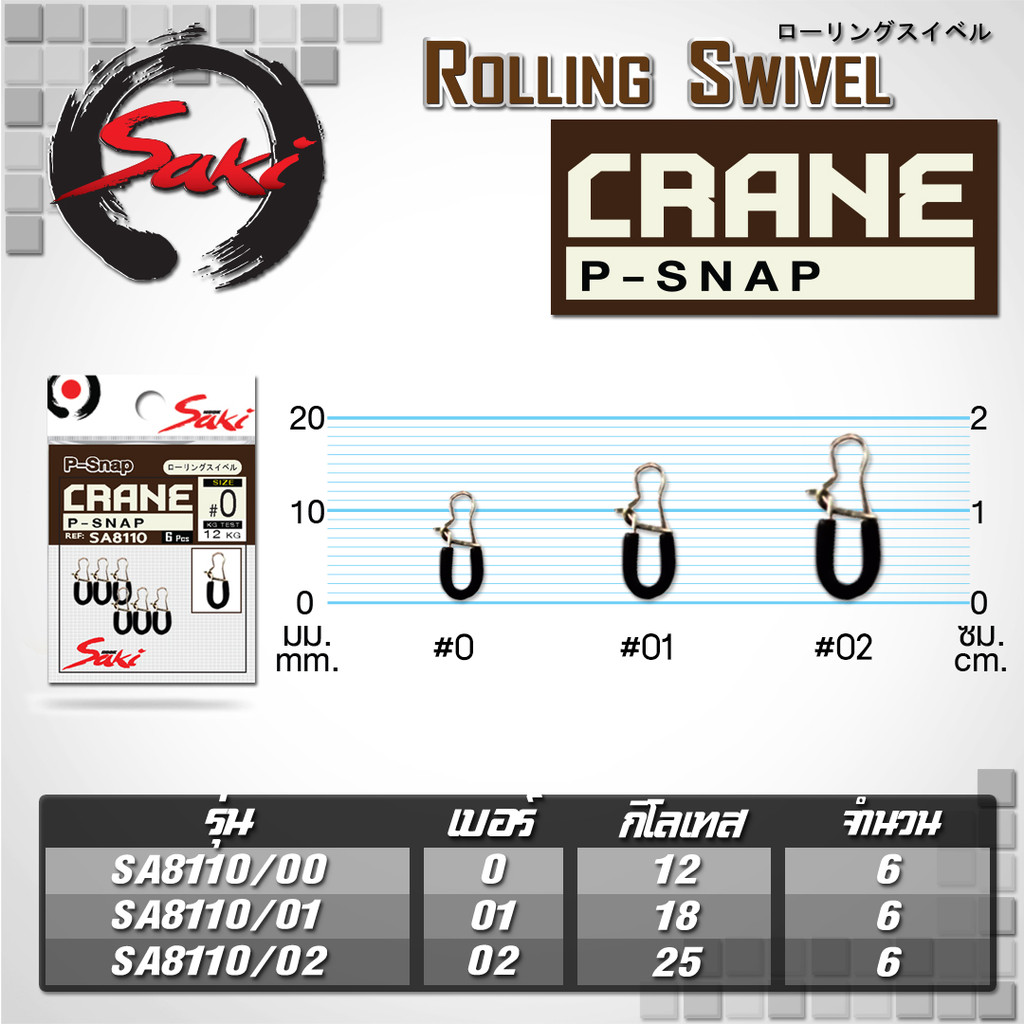 [Saki] กิ๊บตีเหยื่อปลอม SA8110 แบบมียาง Rolling Swivel ผลิตจากสแตนเลสเกรดสูง แข็งแรงมาก มีหลายขนาดให้เลือกใช้งาน