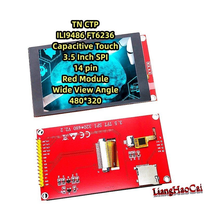 TN CTP 3.5 Inch Fast Sale ILI9486 FT6236 red Module 320*480 SPI 14 pin super capacitive Touch