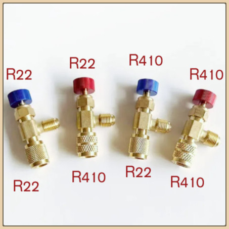 AUKKI คอลโทรลวาล์ว ปิด-เปิด ชาร์ทน้ำยาแอร์ ป้องกันน้ำยากระเด็น สีฟ้าR22 สีแดง R32/R410a เซฟตี้วาล์วน้ำยาแอร์