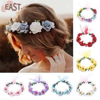 EASTS ROSE FLOWER CROWN ดอกไม้ใบ Headbands ปรับริบบิ้นเจ้าสา…