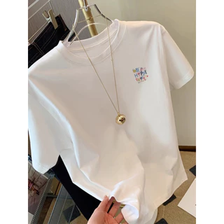 Crazy` T-shirt เสื้อยืดแขนสั้นสีขาวคอตตอนแท้สไตล์อเมริกันสำหรับผู้หญิง หลวมๆ ย้อนยุค อเนกประสงค์ เทรนด์ใหม่