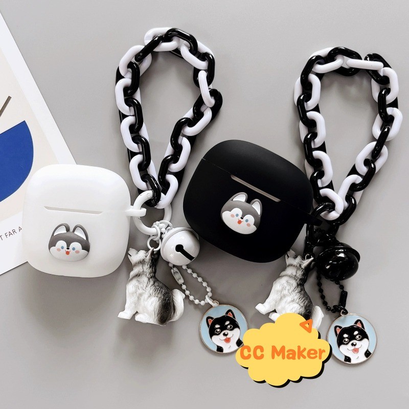 For Baseus Bowie MC1 Open Ear Case Cartoon Pendant Silicone Lanyard Cute Puppy Keychain Baseus Bowie