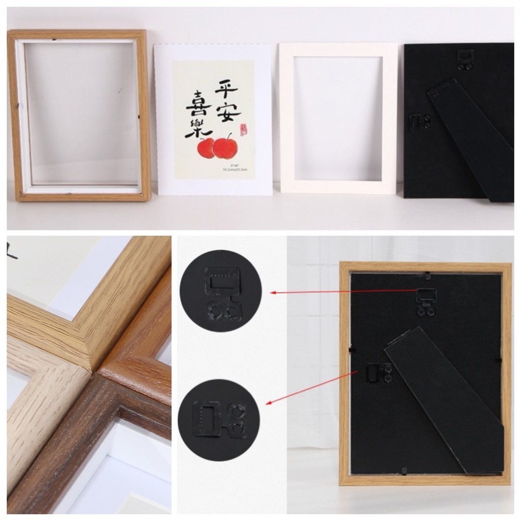 🎀 กรอบรูป ลายไม้ ขนาด A4 6x4 นิ้ว มินิมอล พร้อมกระจก มีขาตั้ง แขวนผนัง กรอบป้าย ประกาศนียบัตร ภพ.20 ป้ายประกาศ 🎀 - รูปที่ 3