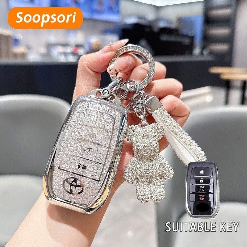 Soopsori 4 ปุ่มรีโมทสมาร์ทกุญแจรถแหวนฝาครอบสําหรับ Toyota alphard/Innova/Rocoo/Fortuner2017-2019/GR SPORT 2022-2024/Chr 2018/Revo