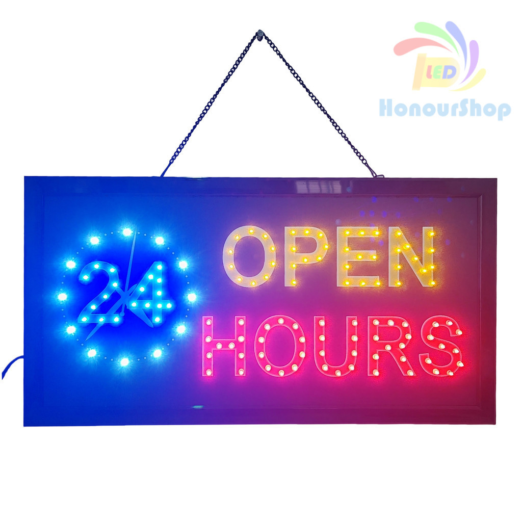 ป้ายไฟLED OPEN 24 HOURS ป้ายไฟอักษร ป้ายไฟOPEN ป้ายไฟเปิดร้าน แบบมีสกินสี ไม่เปิดไฟก็สวยงาม LB00162