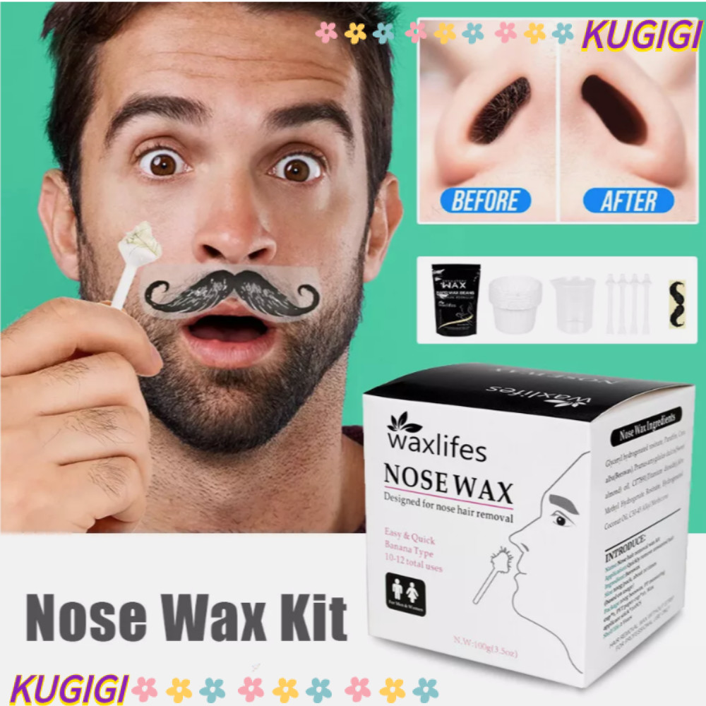 Kugigi ชุดแว็กซ์กําจัดขนจมูก, เครื่องมือกําจัดขนความปลอดภัยและง่าย 100 กรัม, กําจัดขนแบบพกพากระดาษฟรีขี้ผึ้งถั่วทําความสะอาดชุดขี้ผึ้งสําหรับผู้ชายผู้หญิง