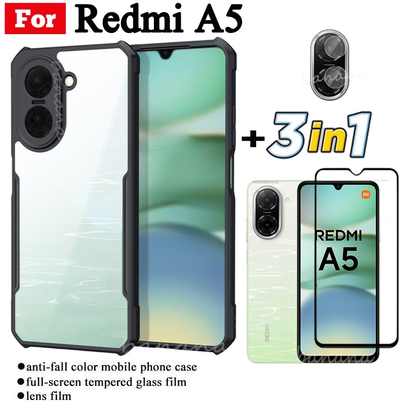 3 IN 1 Redmi A5 Anti-fall โทรศัพท์มือถือสําหรับ Redmi A4 Redmi A3 Redmi 14C 13C ฟิล์มกระจกนิรภัย + ฟ