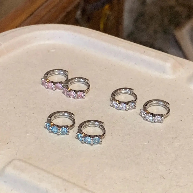 1 คู่สีชมพู Zircon Hoop Earings สําหรับผู้หญิงหรูหราเจาะต่างหูชุดบุคลิกภาพ Hikaw สําหรับผู้หญิง