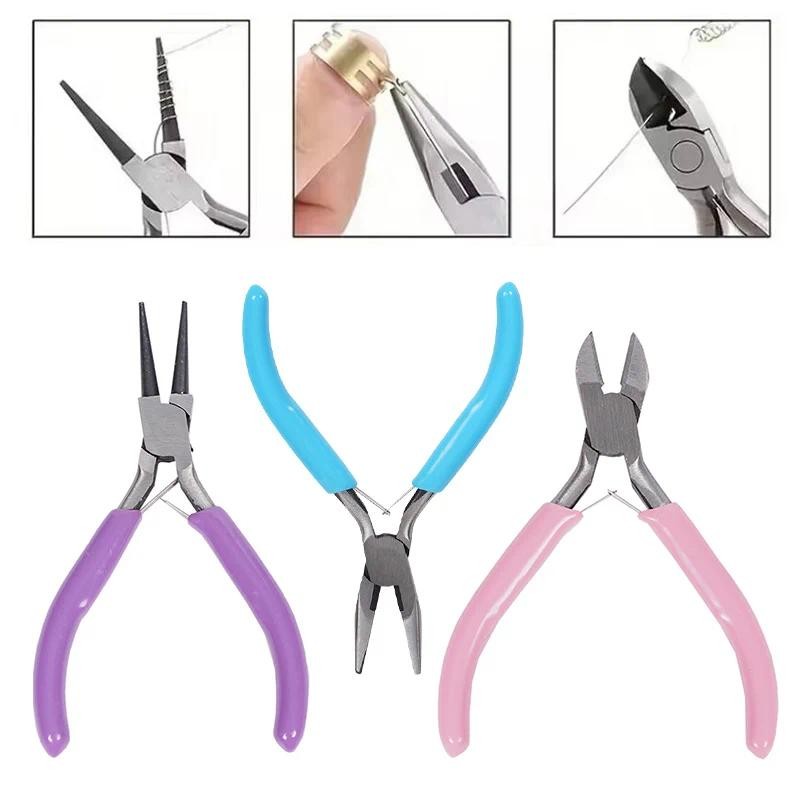 ชุดคีมทําเครื่องประดับ 3 ชิ้น - จมูกเข็ม, จมูกโซ่, จมูกกลม & เครื่องตัดลวด - เหมาะสําหรับซ่อมแซมเครื่องประดับ, ห่อลวด