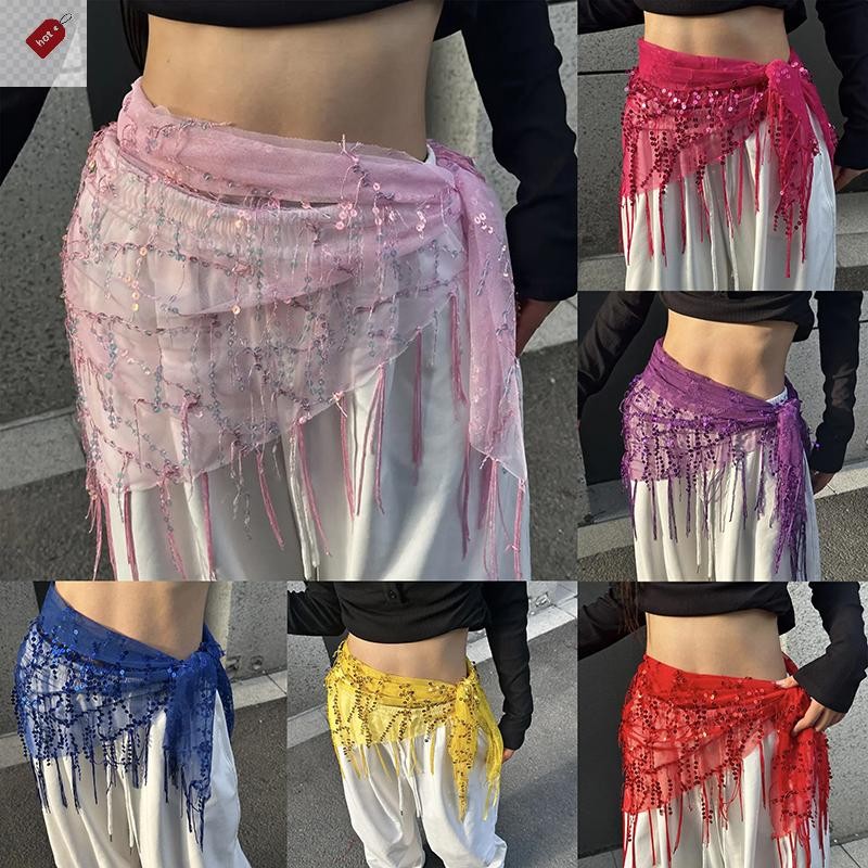 Alik อเนกประสงค์ Belly Dance เอวโซ่ sel ผ้าพันคอสามเหลี่ยมเข็มขัดเอว Jazz Dance อุปกรณ์เสริมอินเดียเต้นรําวันหยุดผายลมผ้าม่าน TH