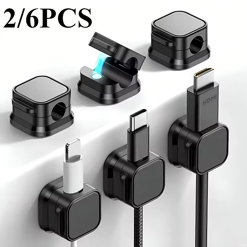 2/6PC SMagnetic Phone Cable Clips Cable Smooth Adjustable Cord Holder Under Desk Management Wire