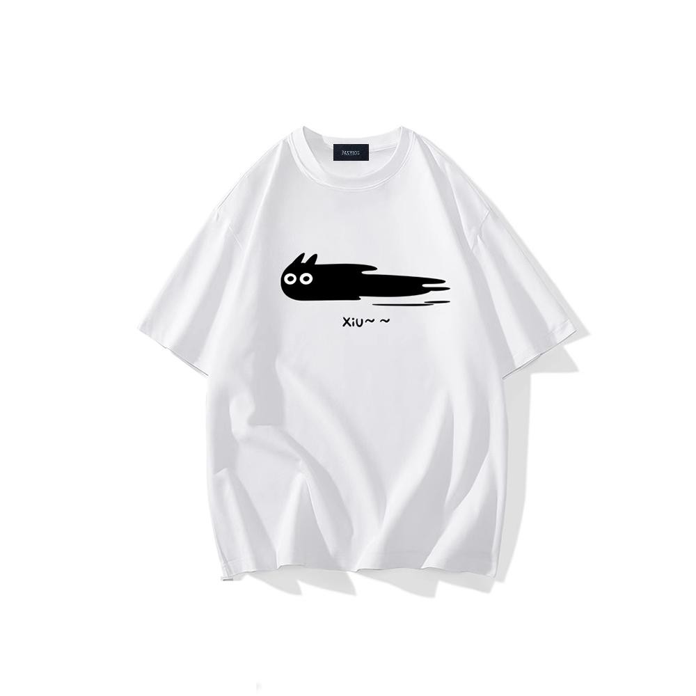 เกาหลี เสื้อแบบดารา เสื้อยืดแขนสั้น CMDXY7334 ผู้ชาย ผู้หญิง ลายทาง ตัวอักษร หลวม ลายสกรีน ฤดูร้อน ฤดูใบไม้ผลิ