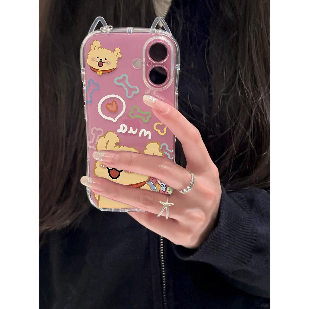 เคสโทรศัพท์ลายดอกไม้ลูกสุนัขที่ซ่อนอยู่สไตล์เกาหลี เข้ากันได้กับ iPhone 16 15 14 13 Pro Max เคสใสลาย