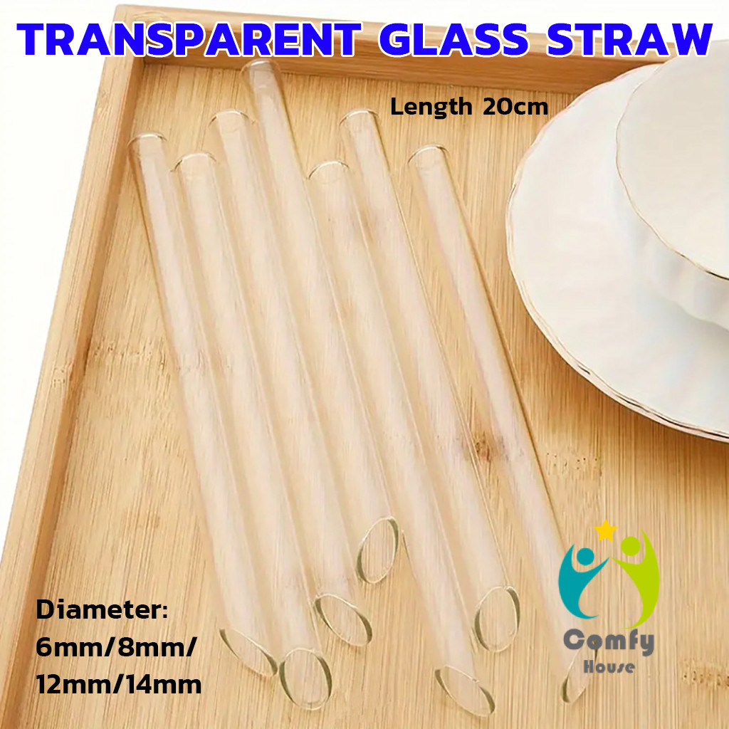 Comfy หลอดดูดน้ำ แบบแก้วใส ปลายเฉียง ใช้ดื่มชานม ชาไข่มุข ความยาว 20cm glass straw