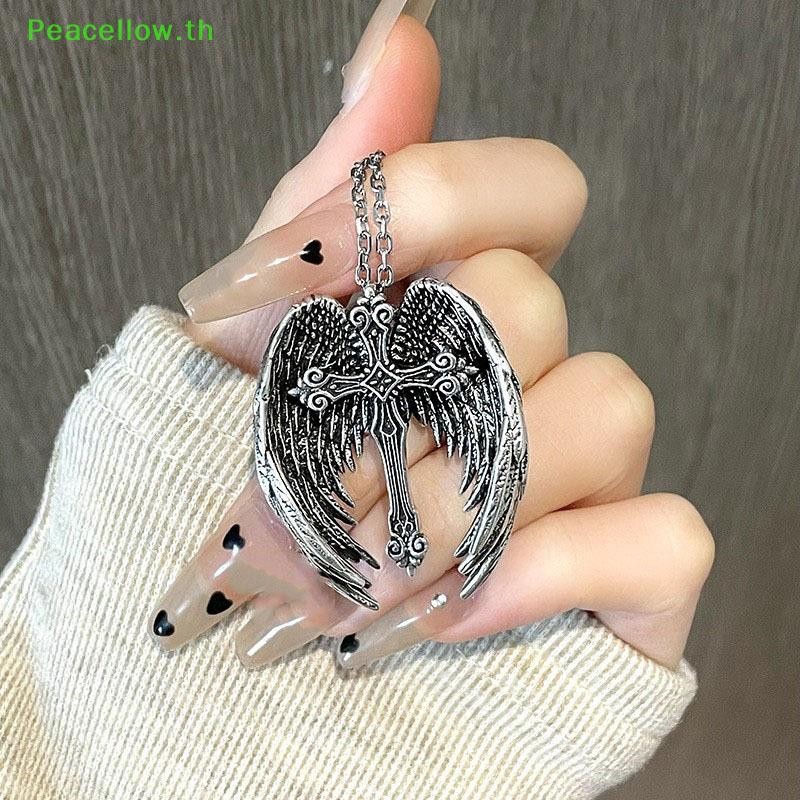Peacellow Vintage Angel Cross จี้สร้อยคอผู้ชายผู้หญิงส่วนบุคคล Punk Gothic สร้อยคอเครื่องประดับอุปกรณ์เสริมของขวัญ TH