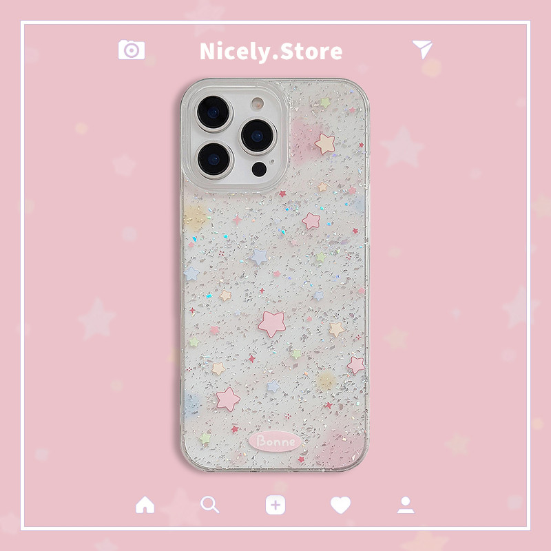 เงา Colourful ดาว Soft TPU Glitter เคสโทรศัพท์สําหรับ iPhone 16 15 14 Plus 13 12 11 Pro Max Xs Xr Clear Shock Proof ป้องกันโทรศัพท์มือถือ Shell